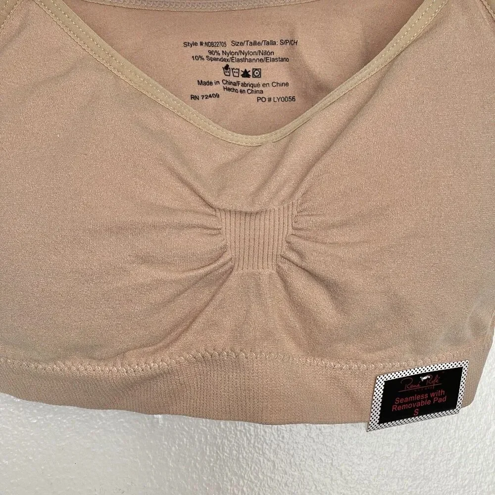 Rene Rofe Nude Padded Bra Size Small Sports Pleated Stretch Activewear Gym - Picture 8 of 12